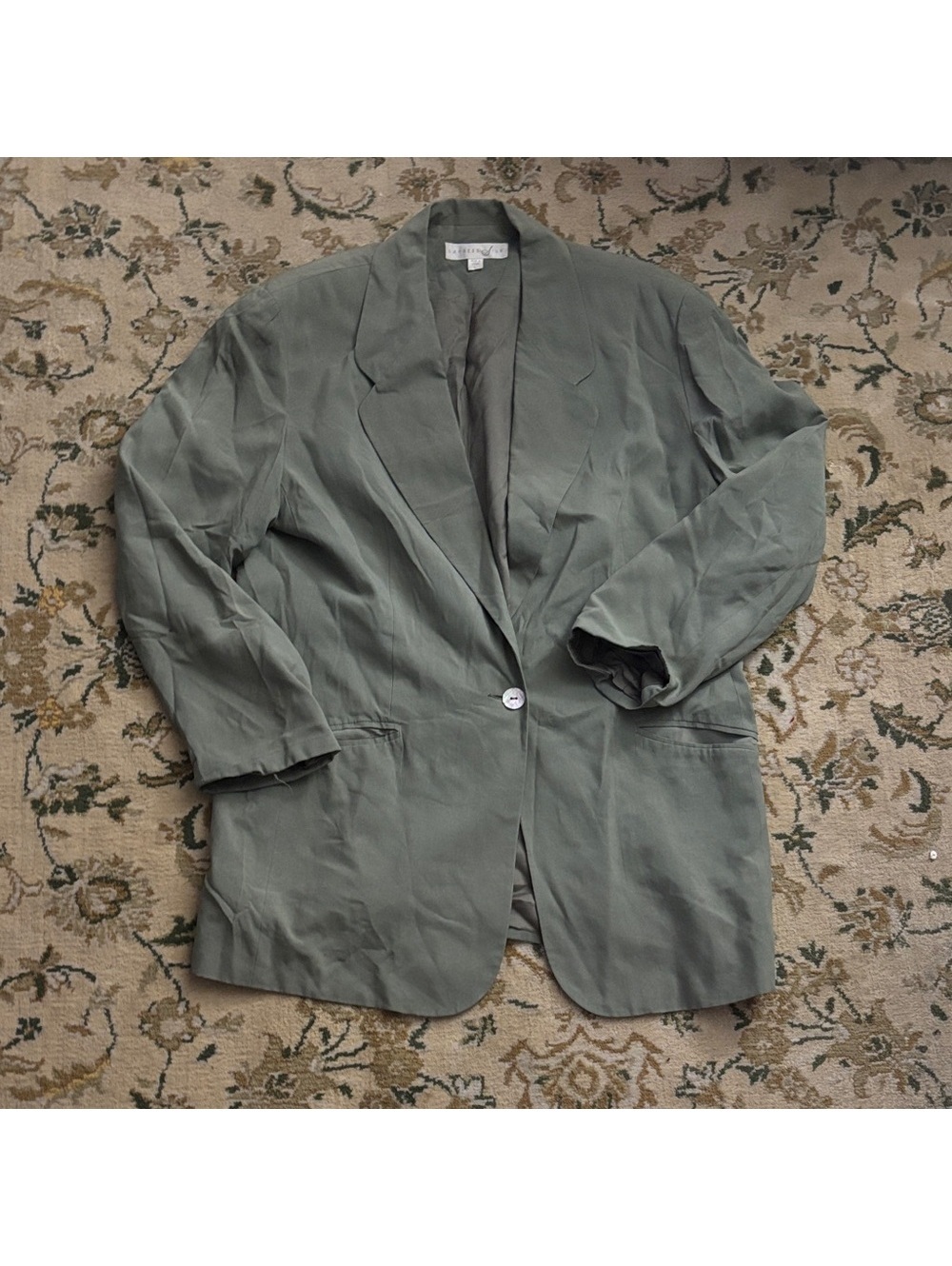 Express 100% Silk Sage Green Mother Of Pearl Blazer Padded Minimal Academic Work